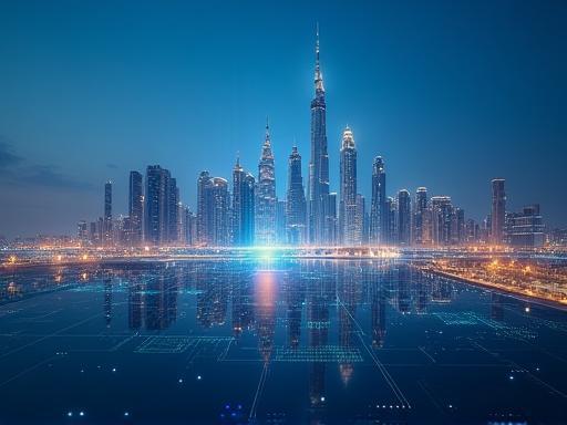 Innovative audio technology concept imagery overlaid with the impressive Dubai skyline, symbolizing future growth